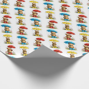 Süße Bären in Gummistiefeln mit Regenschirmen Whim Geschenkpapier