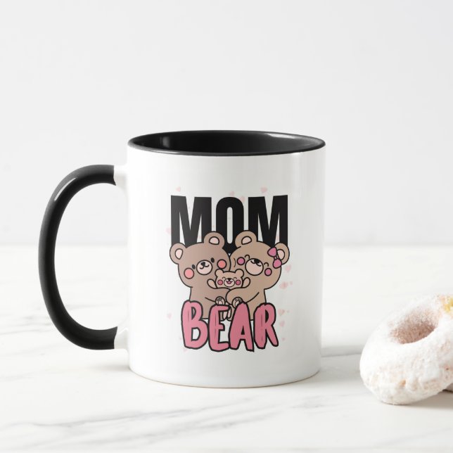 Süße Bären-Mama-Text-Illustration Tasse (Mit Donut)
