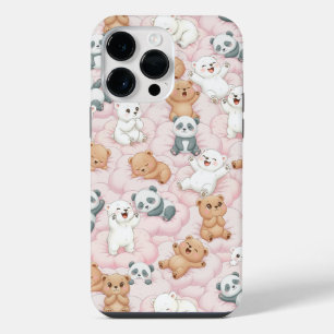 Süße Bären und Pandas auf rosa Wolken Nahtlos iPhone 14 Pro Max Hülle