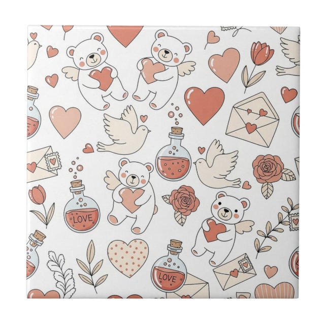 Süße Bärenherzen Valentinstag-Muster Fliese (Vorderseite)
