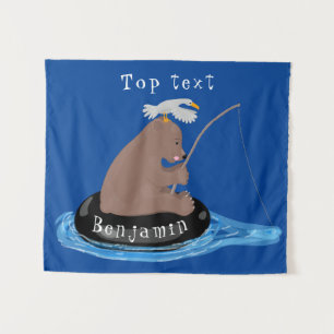 Süße Bärenjungen-Angler-Cartoon-Illustration Wandteppich