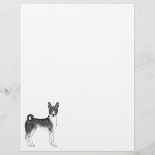 Süße Basenji-Hund-Illustration in Schwarz-Weiß Briefbogen