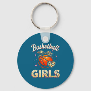 Süße Basketball Mädchen Leopard Herz Illustration Schlüsselanhänger