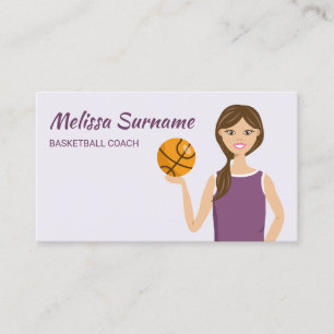Süße Basketballtrainerin-Mädchen-Illustration Lila Visitenkarte