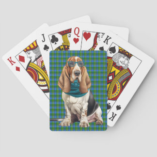 Süße Basset-Hound-Hunde Teal-Karo-Monogramm Spielkarten