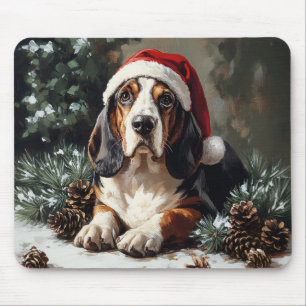 Süße Basset-Hound-Weihnachtsmannmütze Ölmalerei Mousepad