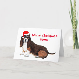 Süße Basset Hound Weihnachtsmannmütze Weihnachtska Feiertagskarte
