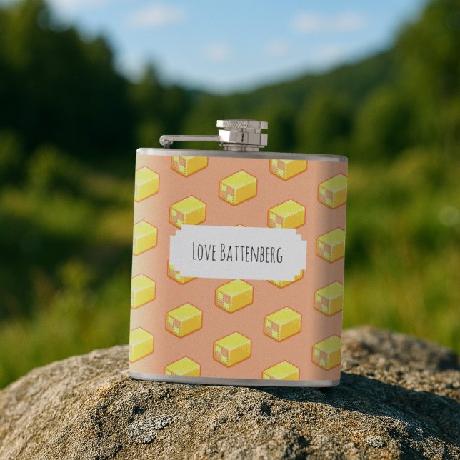 Süße Battenberg-Muster-Torte mit eigenem Text Flachmann (Von Creator hochgeladen)