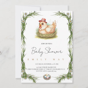 Süße Bauernhof-Hühner-Baby-Party Einladung