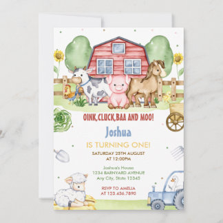 Süße Bauernhof-Tiere Geburtstagsfeier Einladung