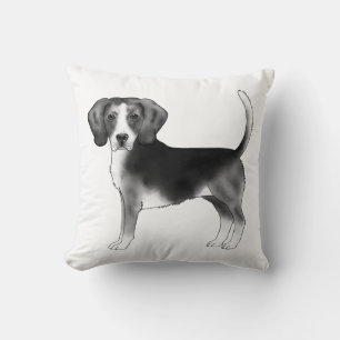 Süße Beagle-Hund-Illustration in Schwarz-Weiß Kissen