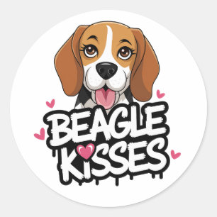 Süße Beagle-Küsse Cartoon-Hundefan Rosa Herzen Runder Aufkleber