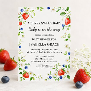 Süße Beeren-Baby-Party mit Erdbeeren und Blaubeere Einladung