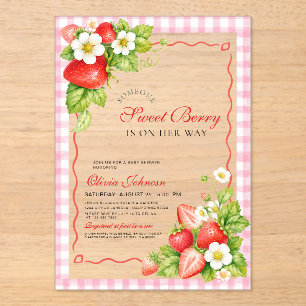 Süße Beeren-Rosa-Gingham-Acryl-Baby-Party  Acryleinladungen