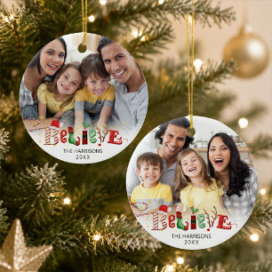 Süße BELIEVE Weihnachtsgeist-Typografie 2 Foto O Keramik Ornament