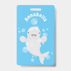 Süße Beluga-Wal-Blasen-Cartoon-Illustration Ausweis