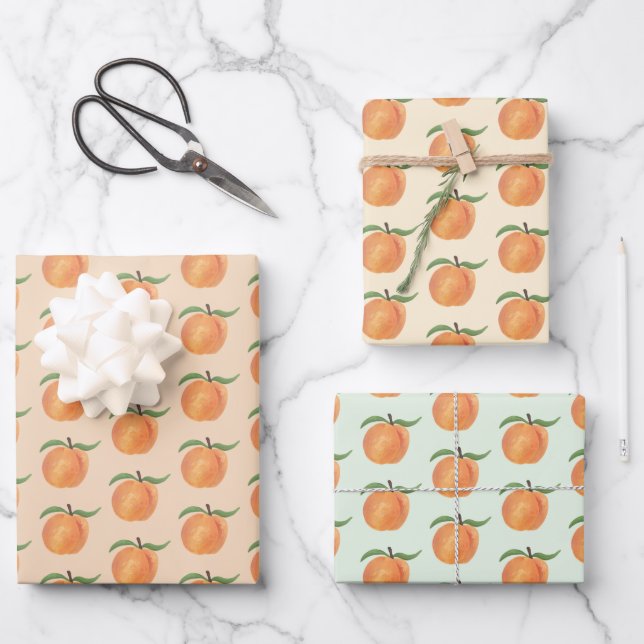 Süße bemalte Pfirsich-Frucht-Illustration  Geschenkpapier Set (Vorderseite)