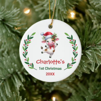 Süße benutzerdefinierte Baby-Weihnachten-Festkuh Keramik Ornament