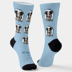 Süße beste Hundemutter-Foto in Blau  Socken