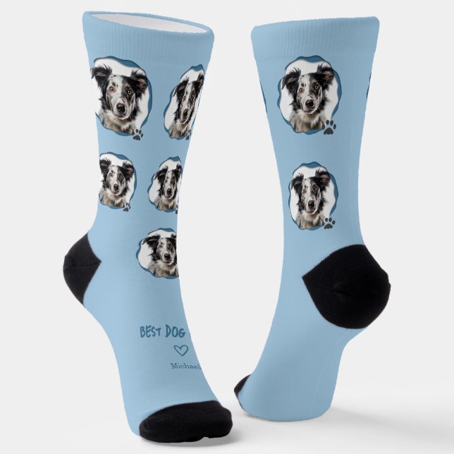Süße beste Hundemutter-Foto in Blau  Socken (Gewinkelt)