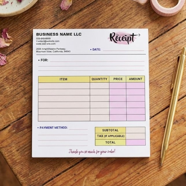 Süße Bestellquittungen | Rechnung für kleine Unter Notizblock (customizable order receipt form, business name invoice pad)