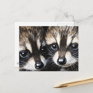 Süße bezaubernde Baby-Waschbären-Malerei Postkarte