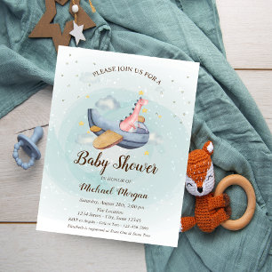 Süße bezaubernde Dino-Flugzeug Stars Baby Shower Einladung