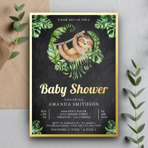 Süße bezaubernde Faultier-Schultafel-Baby-Party Go Folieneinladung