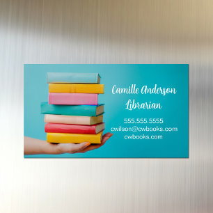Süße Bibliothekarin oder Buchhandlung Stapel Büche Magnetische Visitenkarte