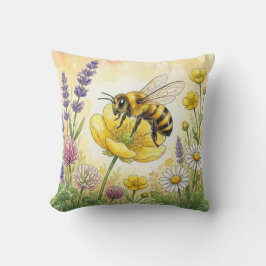 Süße Biene Auf Einer Blume Kleine Insekten Kissen