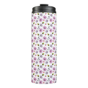 Süße Biene Blumenmuster Cottagecore-Ästhetik Rosa Thermosbecher