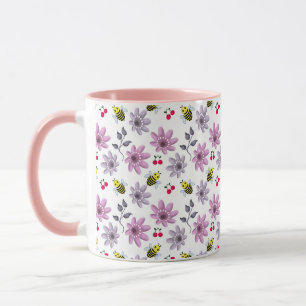 Süße Biene Florales Muster Cottagecore-Ästhetik Ro Tasse