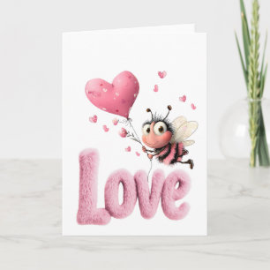 Süße Biene Fluffig Rosa Liebesherz Ballon Design Feiertagskarte