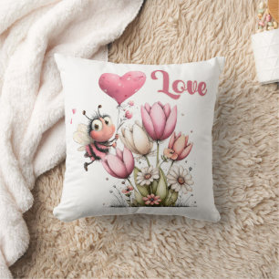 Süße Biene Liebe Herz Ballon Frühlingsblumen Kissen