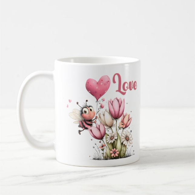 Süße Biene Liebe Herz & Floral  Kaffeetasse (Links)