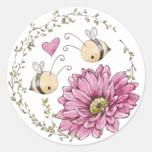 Süße Bienen Herz Blumen Aufkleber