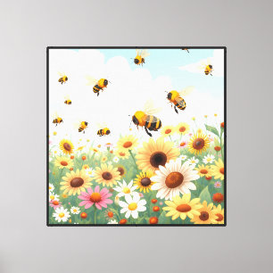 Süße Bienen und Blumen Illustration Leinwanddruck