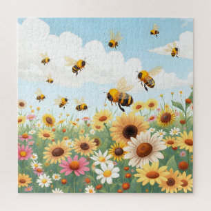 Süße Bienen und Blumen Illustration Puzzle