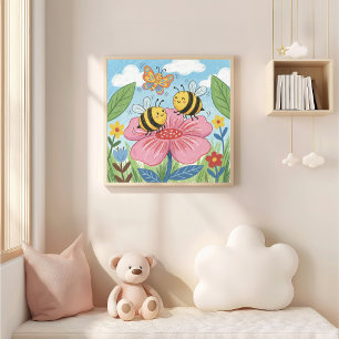 Süße Bienen und Schmetterling Tanzende Buntstiftze Poster