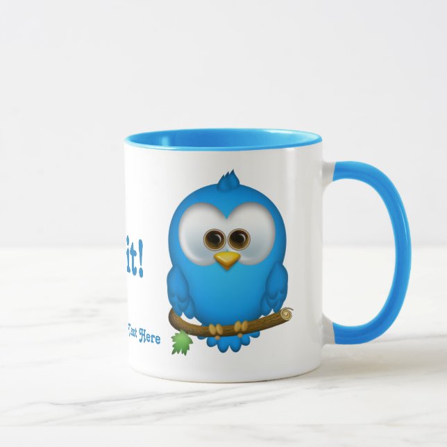 Süsse-Blau tweetet Vogel-personalisierte Tasse (Rechts)
