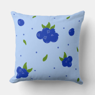Süße Blaubeer-Botanik-Illustration auf blauem Hint Kissen