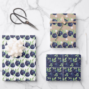 Süße Blaubeeren Aquarell Handgemalt Geschenkpapier Set