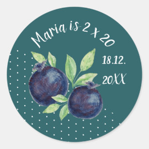 Süße Blaubeeren Wasserfarbe Handgemalt Runder Aufkleber