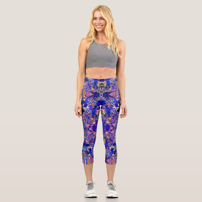 Süße blaue abstrakte Elemente  Capri Leggings (Vorderseite)