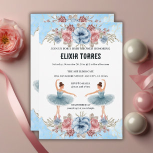 Süße blaue Aquarell-Blumen-Balletttanz-Baby-Party Einladung