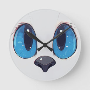 Süße Blaue Augen Katzen Gesicht Cute Kawaii Katzen Runde Wanduhr
