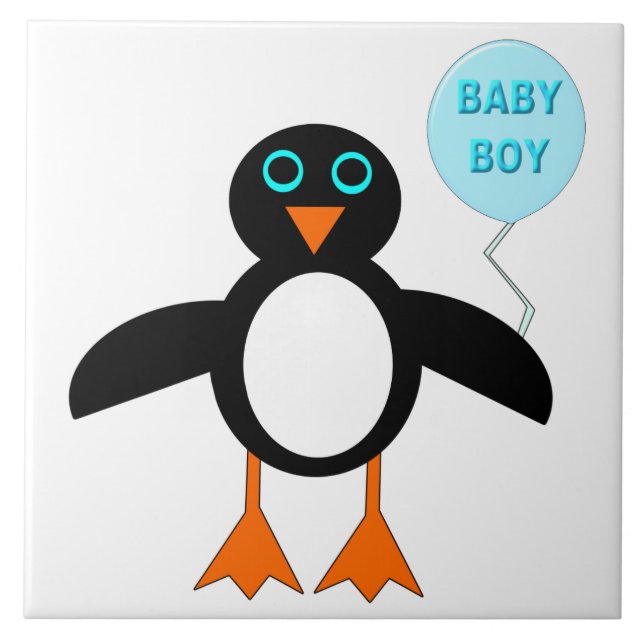 Süße blaue Baby-Jungen-Pinguin-Kachel Fliese (Vorderseite)