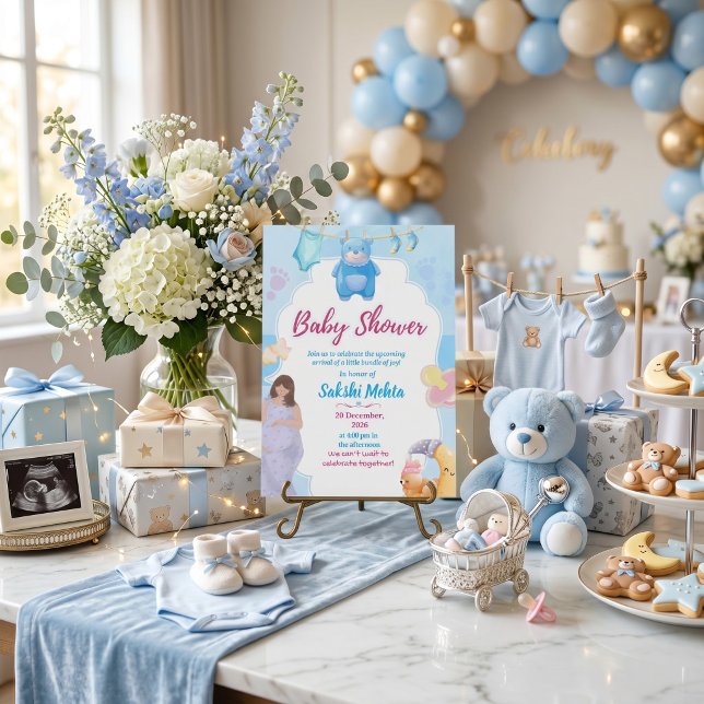 Süße blaue Babyparty-Einladung Save The Date (Von Creator hochgeladen)