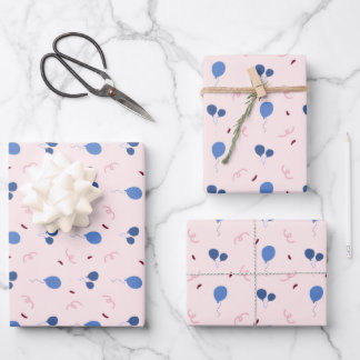 Süße blaue Ballons auf rosa Geburtstagspapier Geschenkpapier Set
