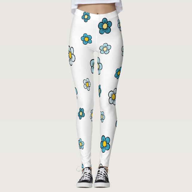 Süße blaue Blume Weiß Leggings (Vorderseite)